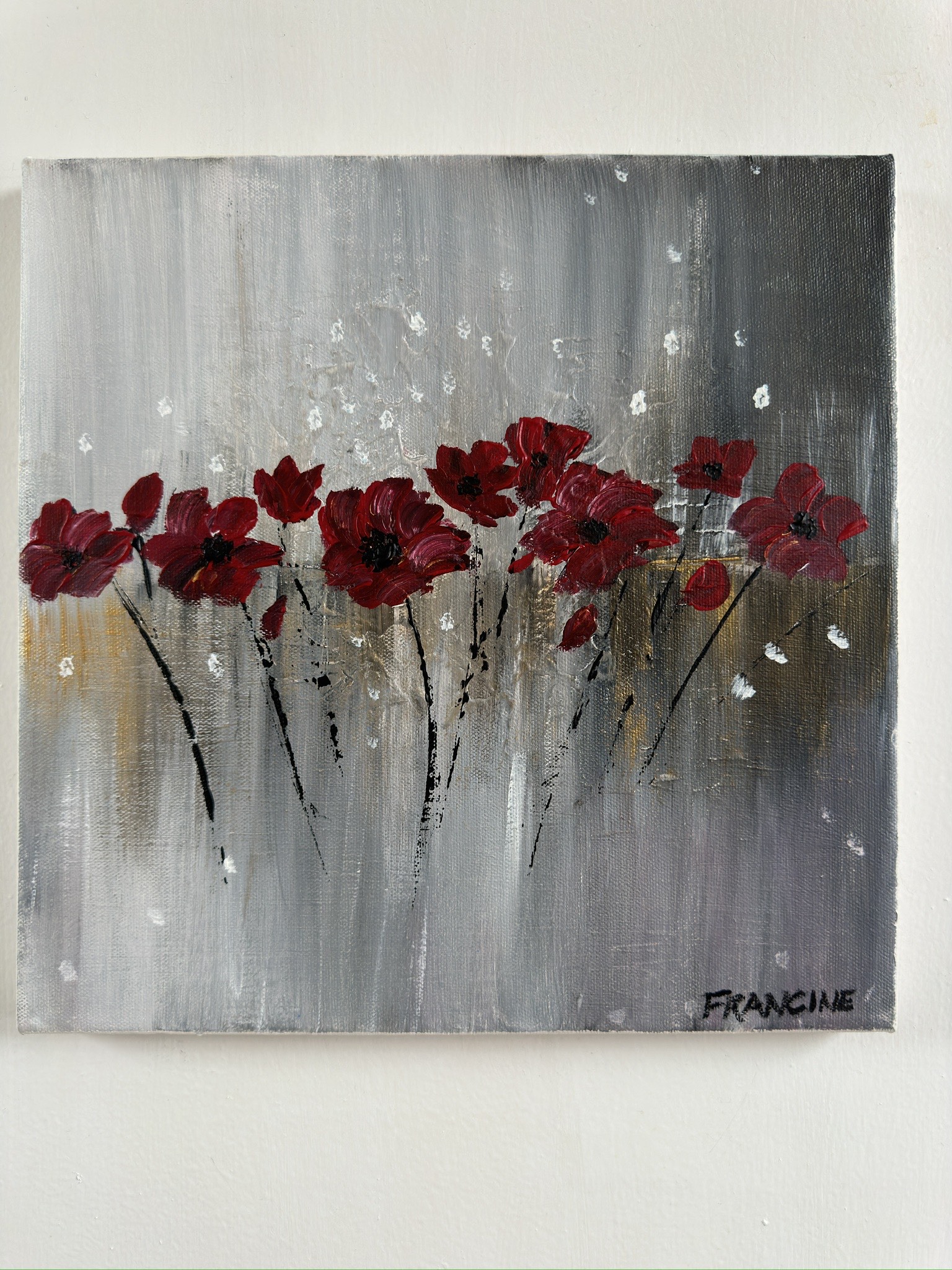 Red Flowers, 12 x 12 acrylic on canvas